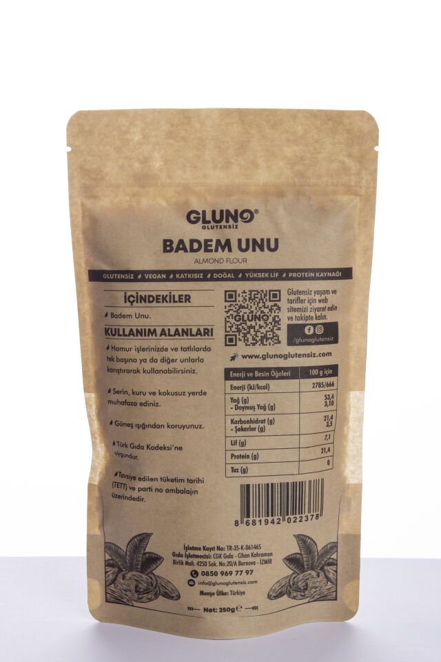 Gluno Glutensiz Badem Unu 250 Gr