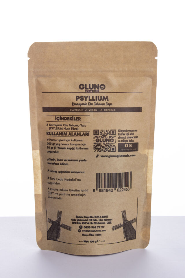 Gluno Glutensiz Karnıyarık Otu Tohumu Tozu - Psyllium  100 Gr