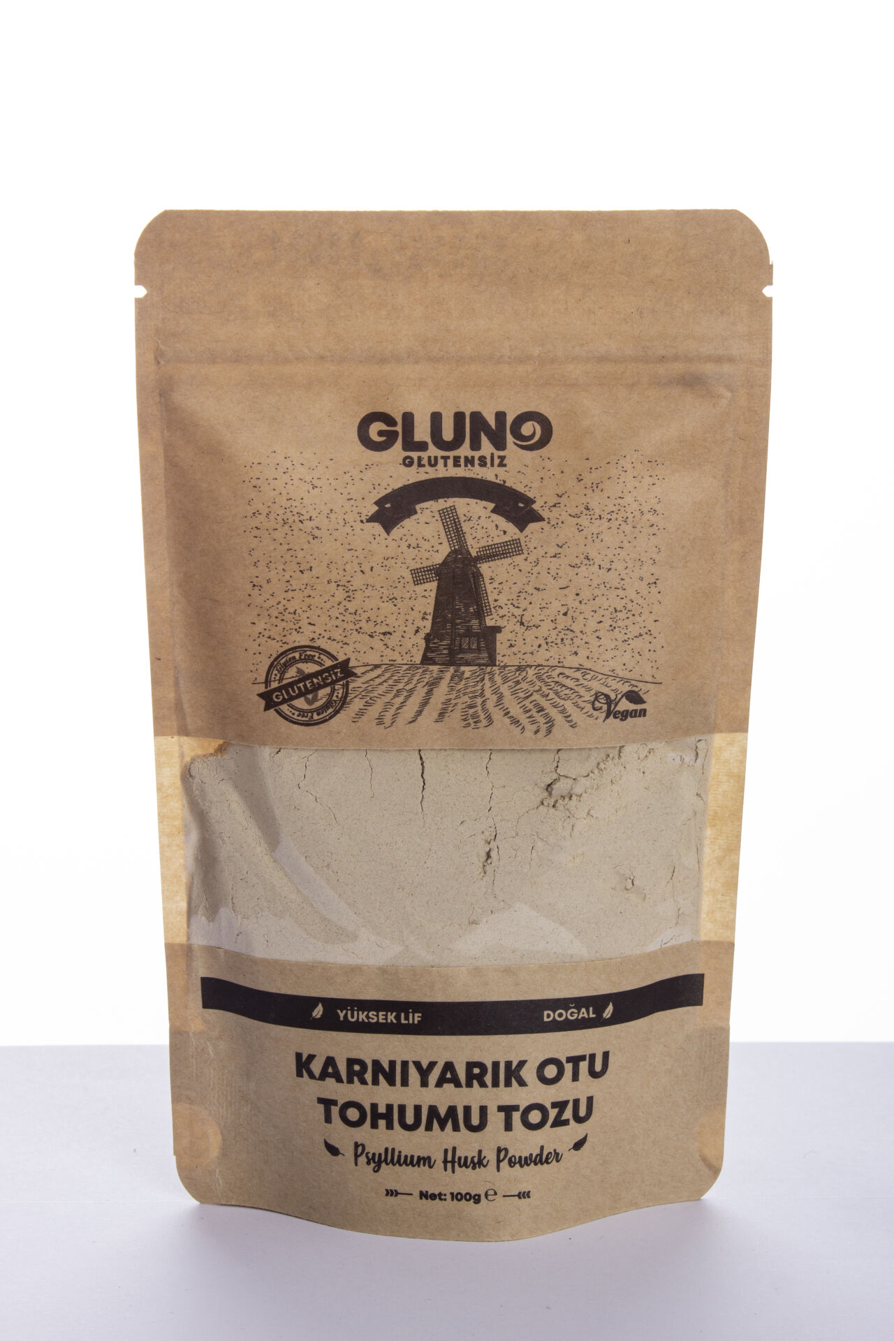Gluno Glutensiz Karnıyarık Otu Tohumu Tozu - Psyllium  100 Gr