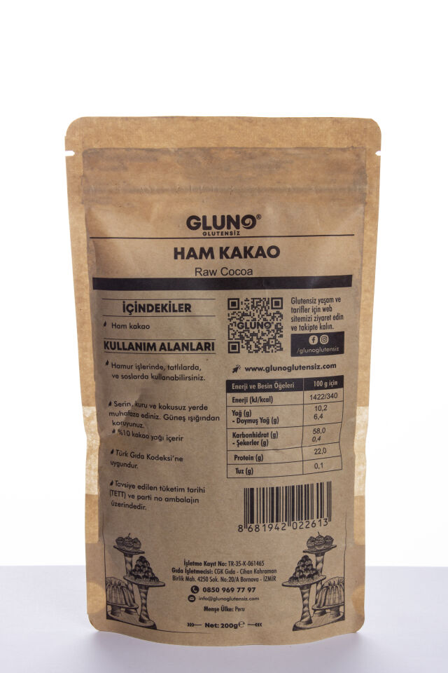 Gluno Glutensiz Ham Kakao 200 Gr
