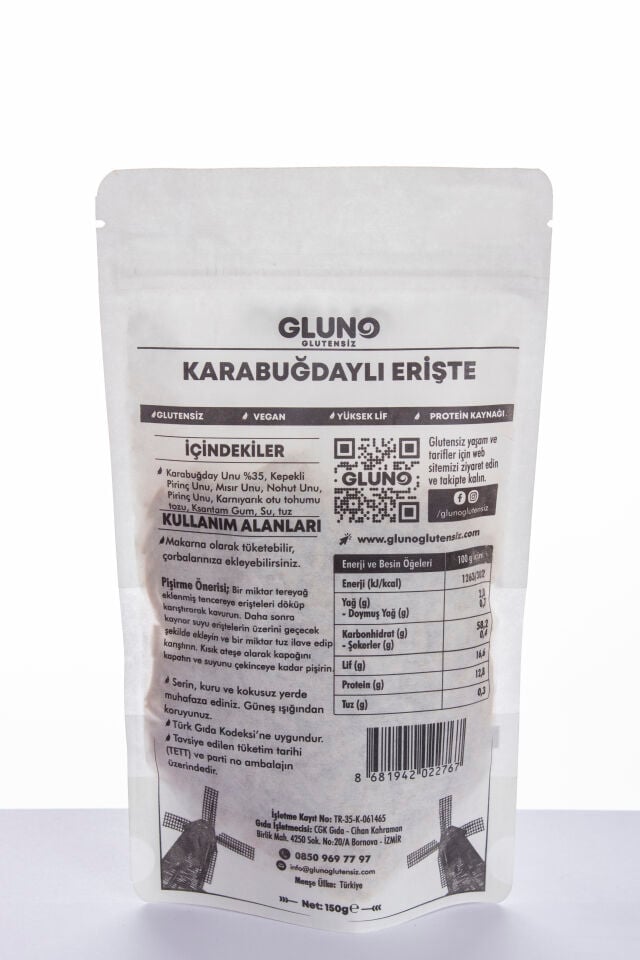 Gluno Glutensiz Karabuğdaylı Erişte 150 Gr