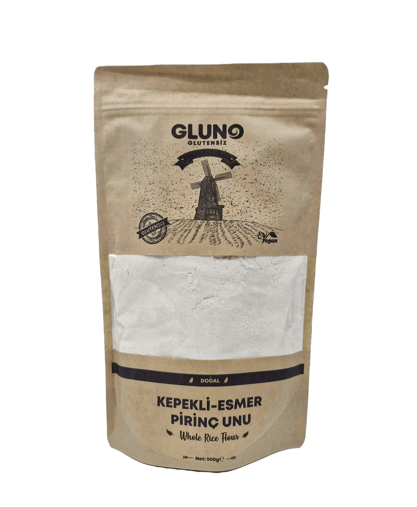 Gluno Glutensiz Kepekli-Esmer Pirinç Unu 500 Gr